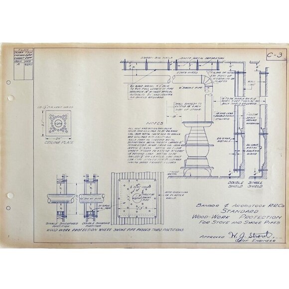 1943 Railroad Bangor Aroostook Stove Wood Work Protection Blueprint C3 DWDD15 - Picture 2 of 4